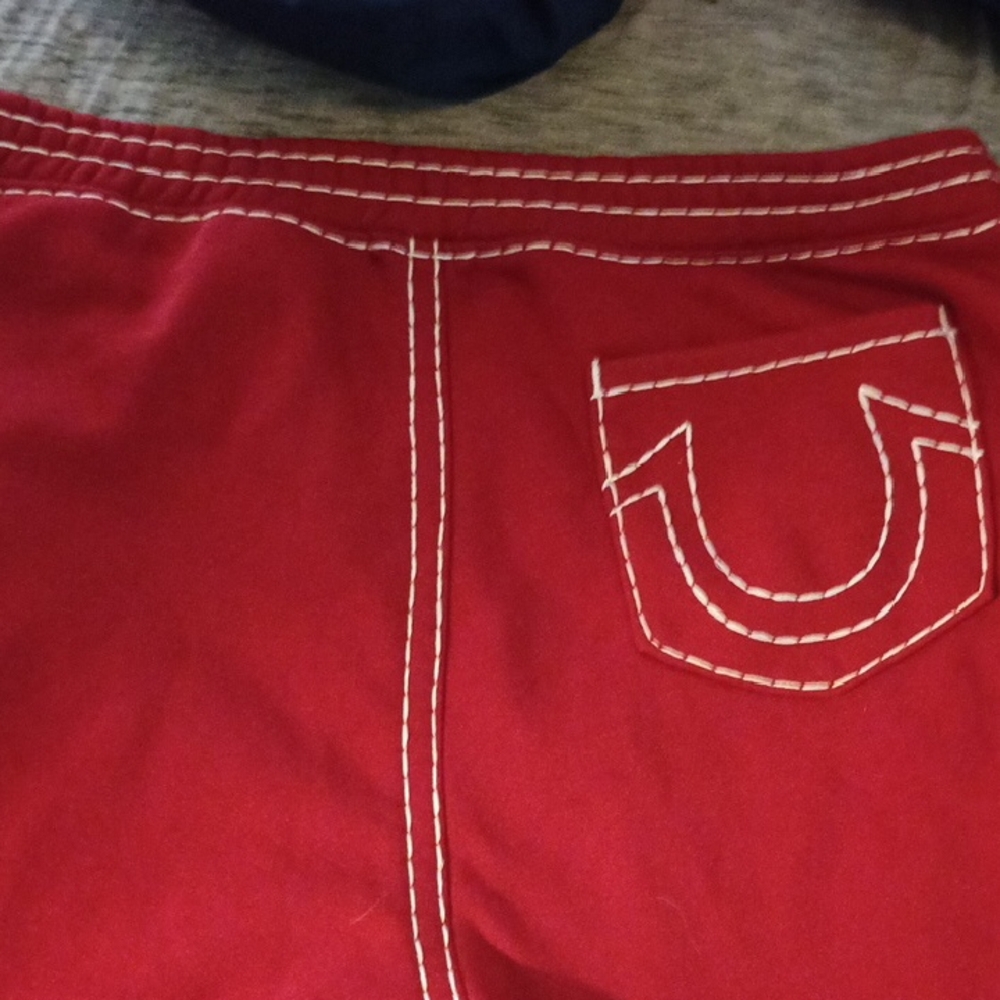 True Religion Red Kids Shorts with White Stitching